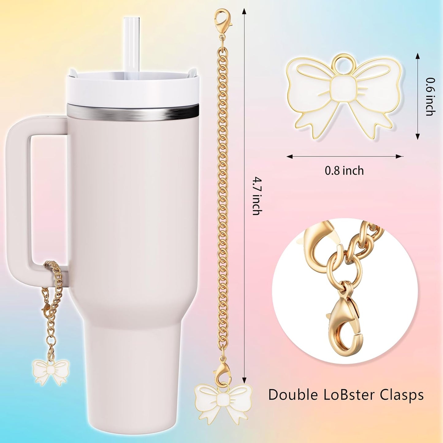 Compatible with Stanley Cup Accessories - 3Pcs 10mm Bow Straw Topper Compatible with Stanley Cup Straw Cover Cap, 2pcs Pink Bow Charms for Stanley 30&40 Oz Tumbler with Handle