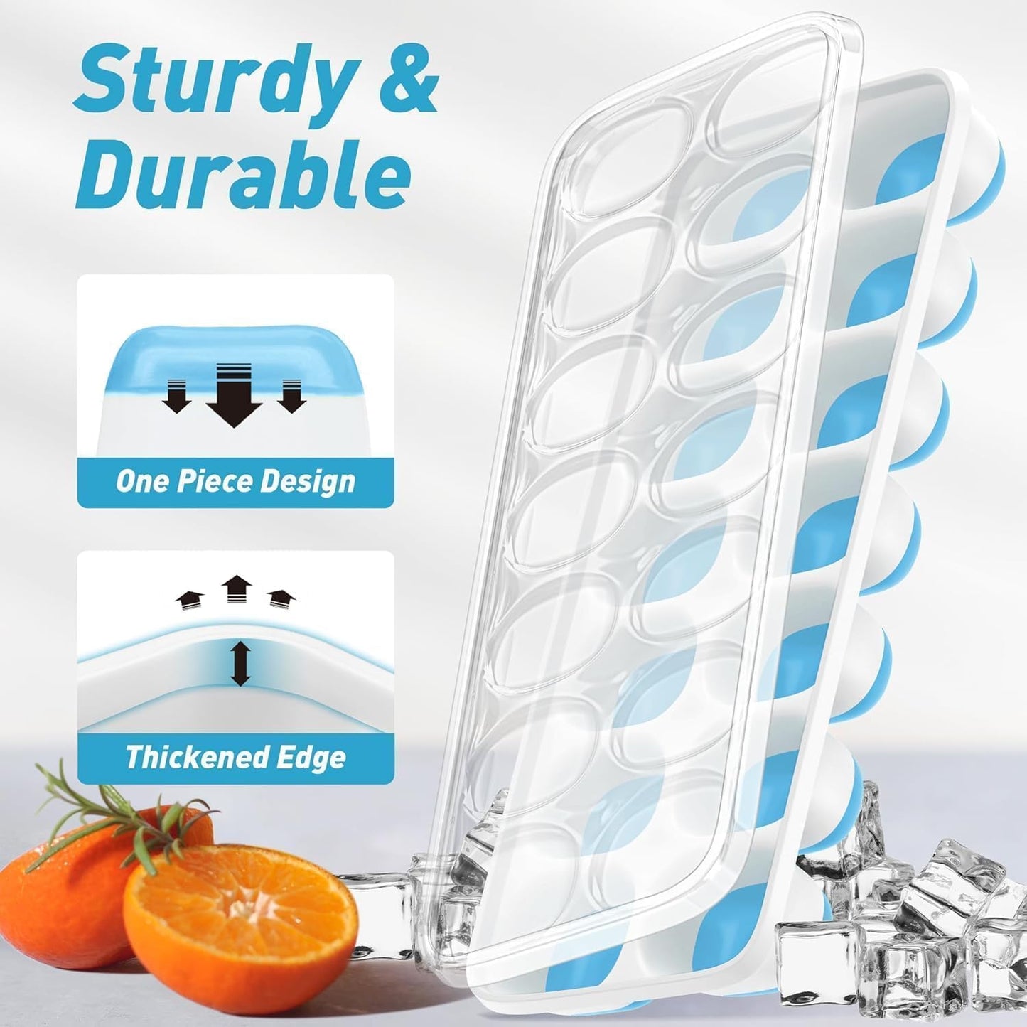 ChefAide 4‑Pack Ice Cube Trays with Lids, 56‑Cube Total Stackable Freezer Ice Trays, Durable Silicone & Plastic Easy‑Release Ice Molds for Cocktails, Coffee & Drinks