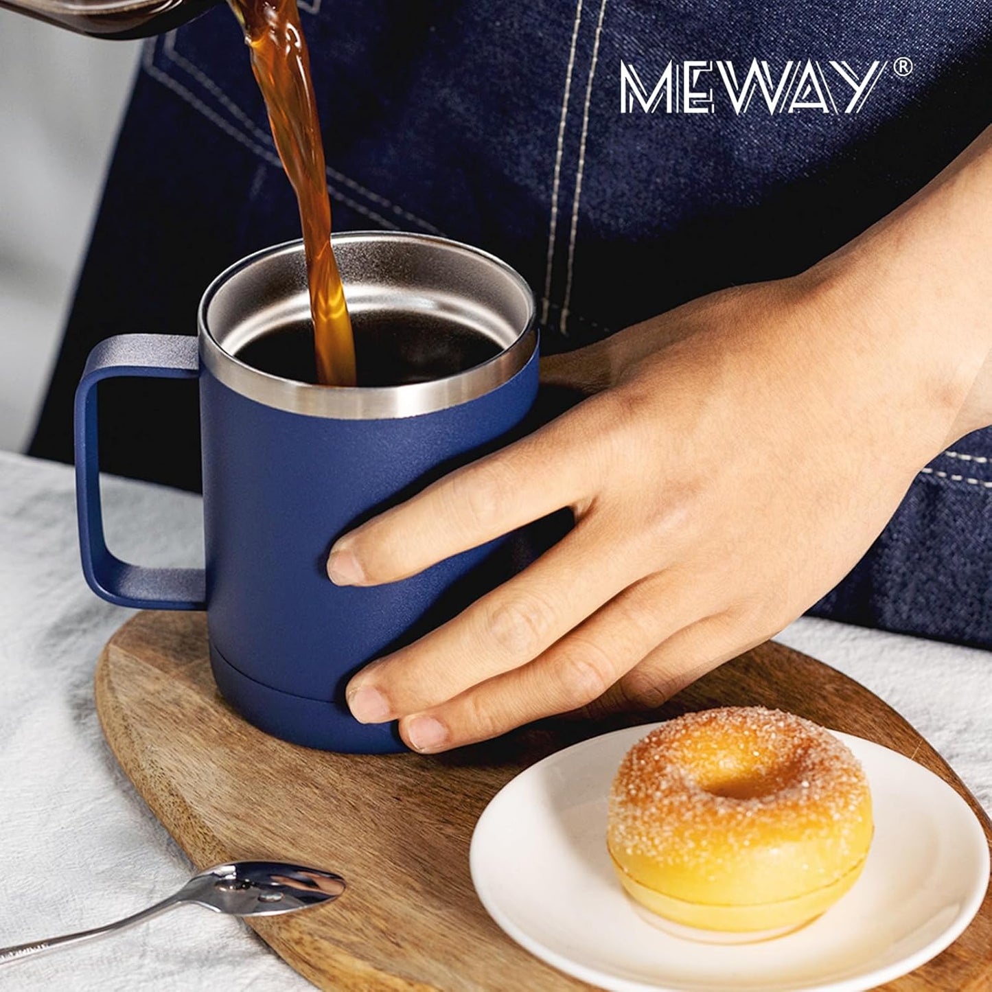 MEWAY 12oz Coffee Mug With Handle and Sliding Lid,Stainless Steel Travel Tumbler Cup with Handle,Double Wall Vacuum Insulated Camping Cup for Hot & Cold Drinks Tea (Black,Set of 1