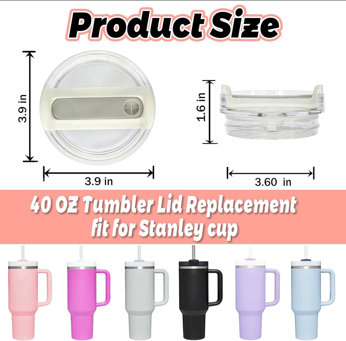40 OZ Tumbler Lid Replacement Compatible for Stanley Quencher H2.0, 1 Pack BPA Free Clear Lid Replacement for Stanley Cup Accessories(Clear-White)