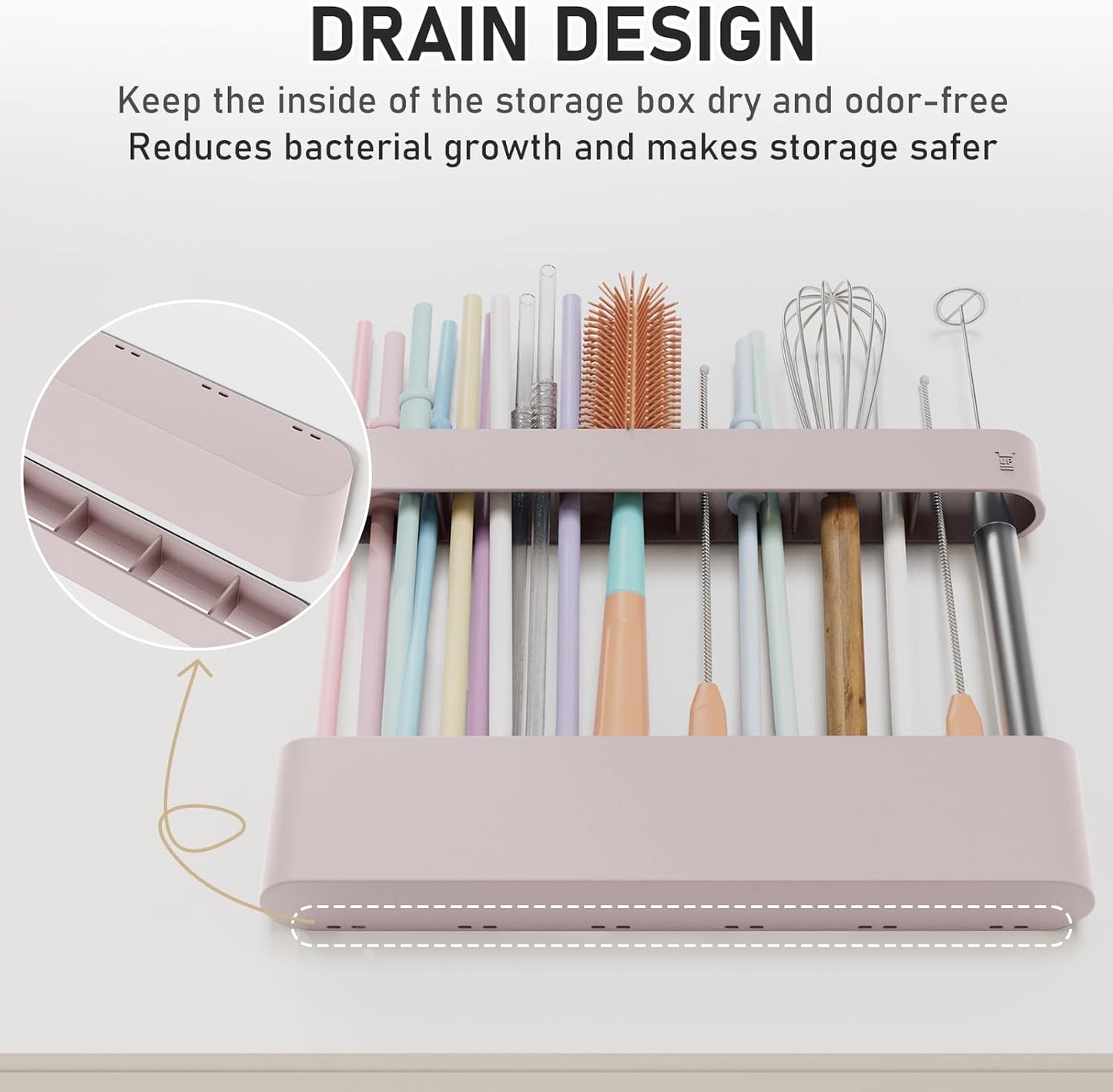 ABLY Straw Holder, reusable straw storage rack, suitable for kitchen walls, counters, cabinet doors, refrigerator doors, etc (Dark blue)