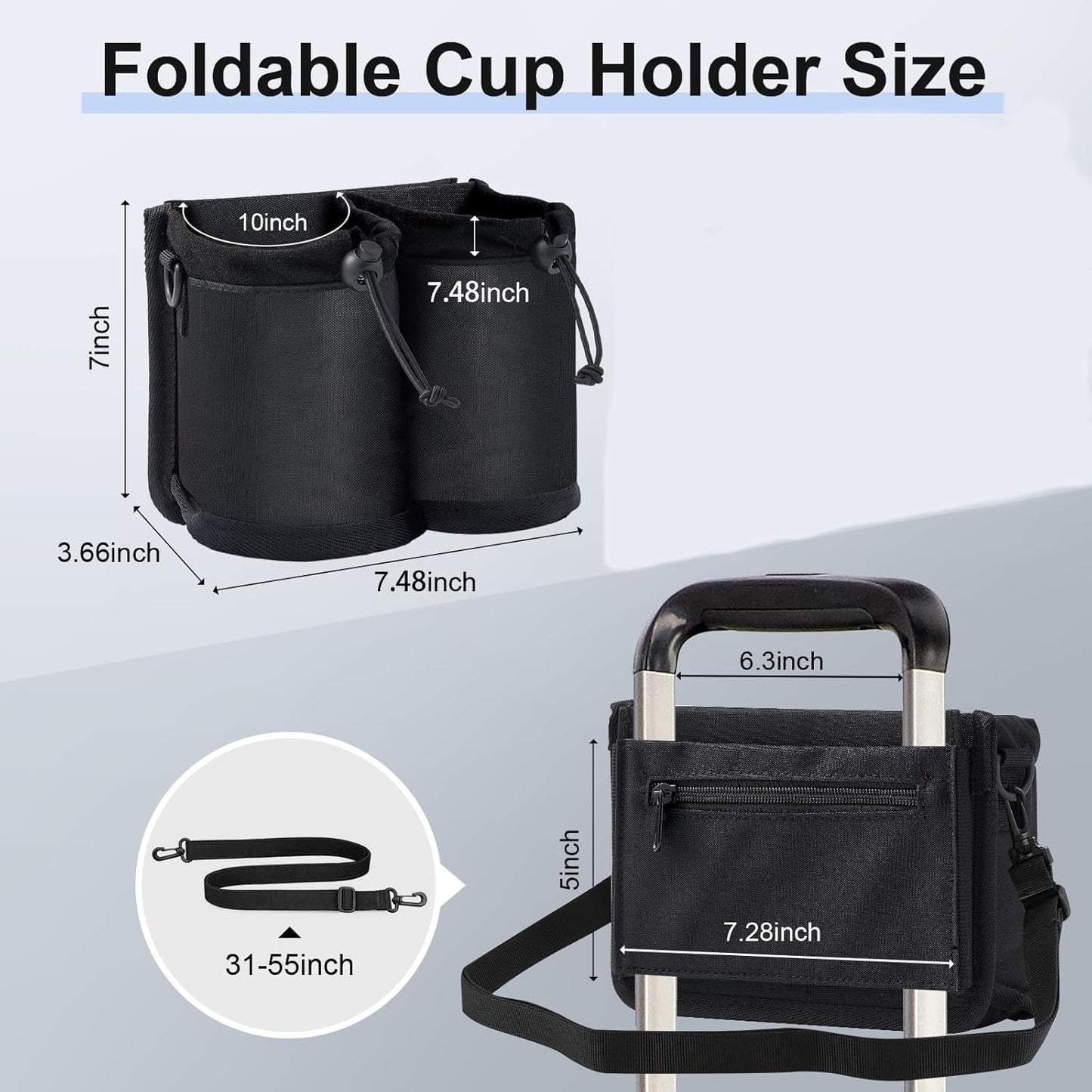Luggage Cup Holder for Suitcases Free Hands, Travel Accessories, Luggage Cup Caddy Gifts, Beverage Holder, Universal Luggage Accessories for Flight Attendants, Business Travelers, Grey