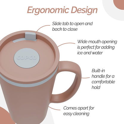 Copco Cone Desk Mug, 16 oz - Double Wall Insulated Coffee Mug with Twist-Off Lid, Handle & Slide Tab - Travel-Friendly Cup for Hot or Cold Drinks, BPA-Free, Microwave & Dishwasher Safe (Brown)