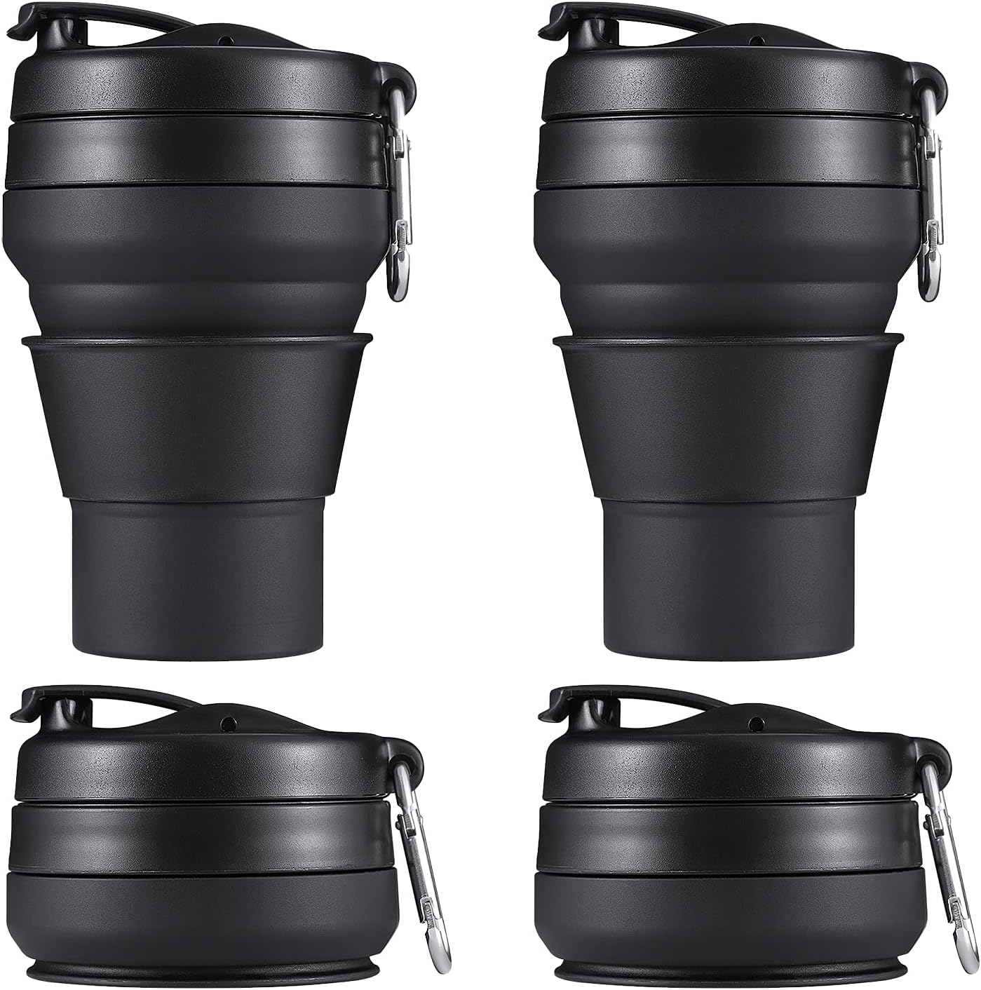 Collapsible Coffee Cup, 16 OZ 480ml Large Silicone Folding Camping Mug, Leak Proof BPA Free Portable, Travel Bottle with Lids for hiking, Microwave & Dishwasher Safe (Black)