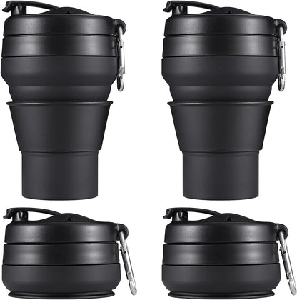 Collapsible Coffee Cup, 16 OZ 480ml Large Silicone Folding Camping Mug, Leak Proof BPA Free Portable, Travel Bottle with Lids for hiking, Microwave & Dishwasher Safe (Black)