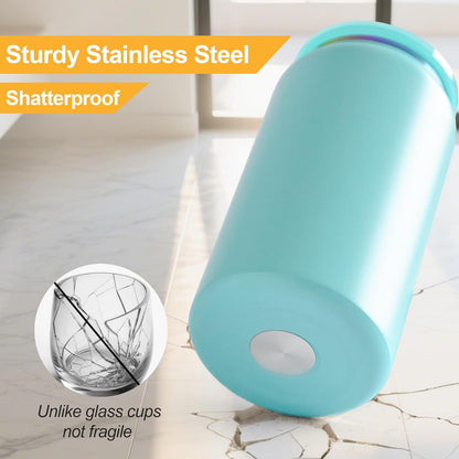 6 Pack Glass Cups with Lids and Straws Unbreakable 16 oz Stainless Steel Can Cup Double Wall Insulated Beer Can Tumbler for Iced Coffee, Juice, Soda, Matte-Colored