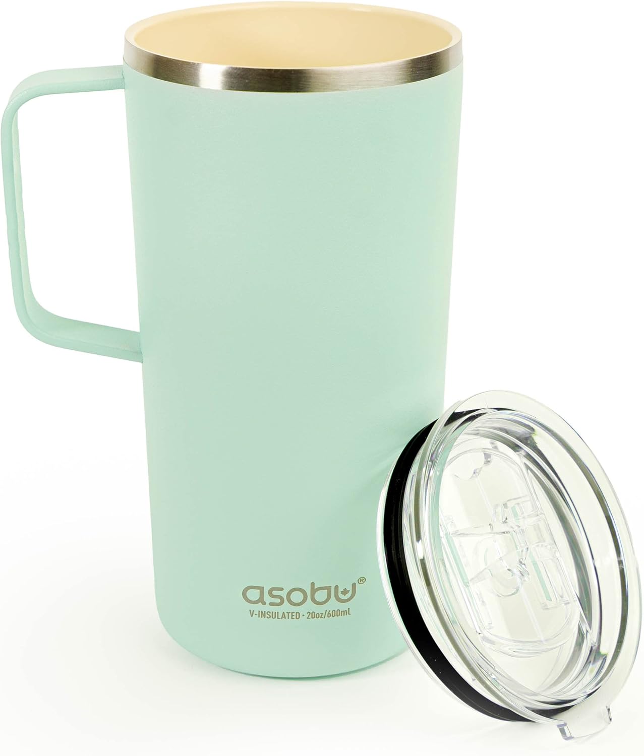 asobu Ultimate Ceramic Travel Mug, 12oz Insulated Stainless Steel Coffee Cup with Handle & Splash-Resistant Lid, Ceramic Lined for Pure Taste, BPA-Free, Double-Wall Vacuum for Hot Drinks