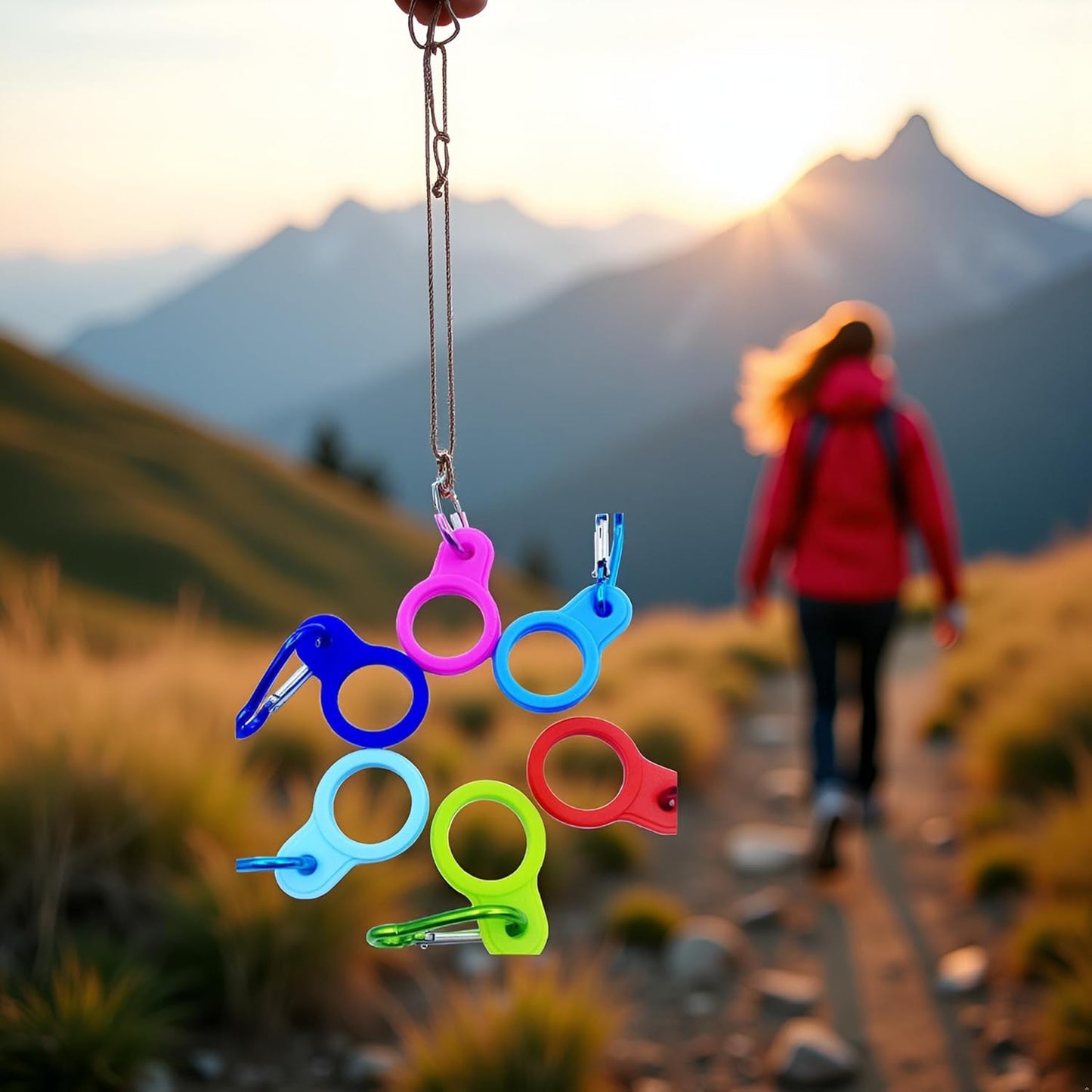 6 Pcs Silicone Water Bottle Buckle with Carabiner Clip Portable Secure Bottle Holder Hanging Rings Silicone Buckle Portable Hiking Camping Water Bottle Accessories