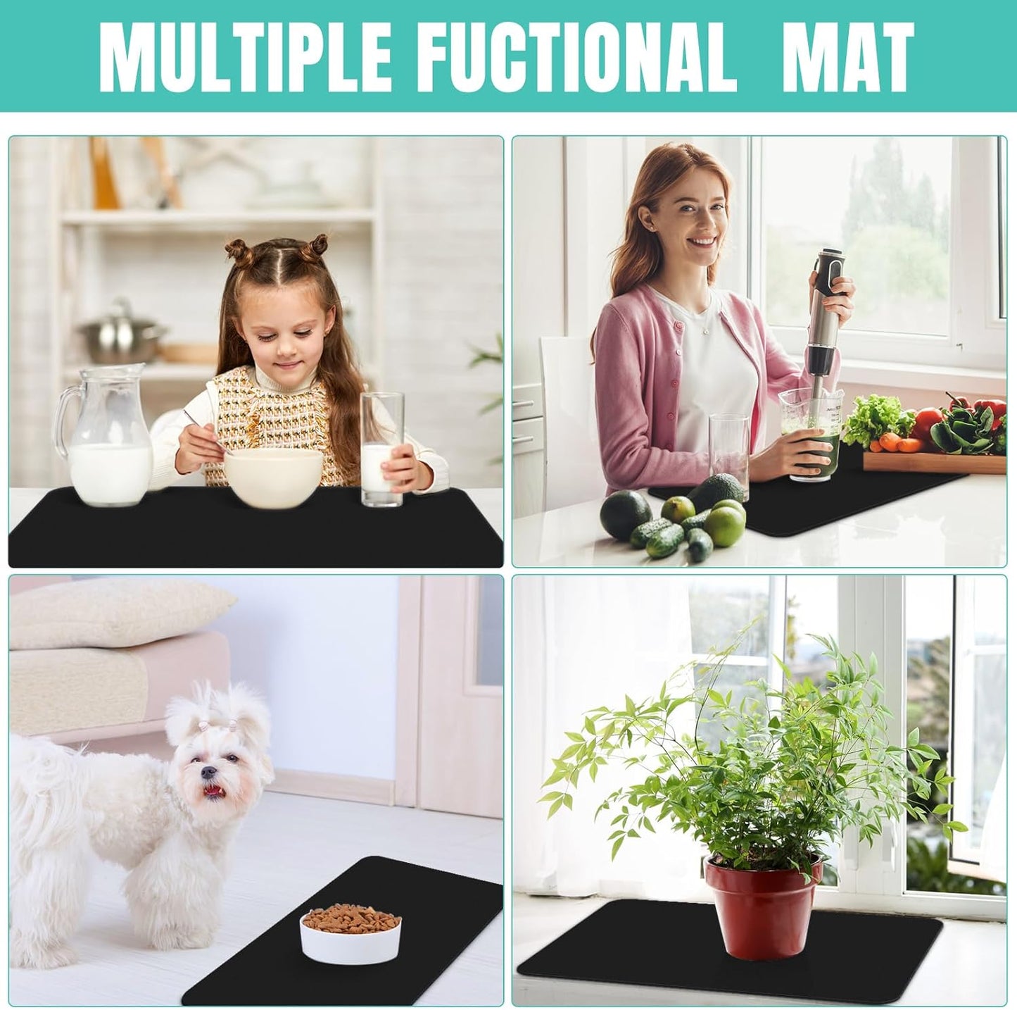WISELIFE Coffee Mat Super Absorbent Dish Drying Mat Coffee Bar Accessories Match with Machine Large Drying Mats for Kitchen Counter 12" W x 19" L, Black