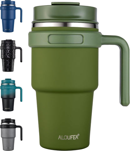20 oz Insulated Coffee Mug Tumbler with Handle, Stainless Steel Travel Mug Tumbler with Lid and Straw,Double Wall Vacuum Leak Proof Ice Coffee Thermal Cup, Black