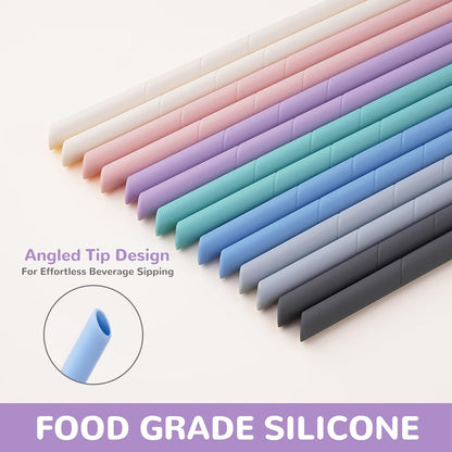 NiHome 14PCS Silicone Straws Fit for Stanley 40oz 30oz Tumbler, 14” Extra Long Reusable Drinking Straw, Flexible Can Cut Length for 1/Half Gallon 75 64 OZ Large Water Bottle - 2 Brushes (Rainbow)