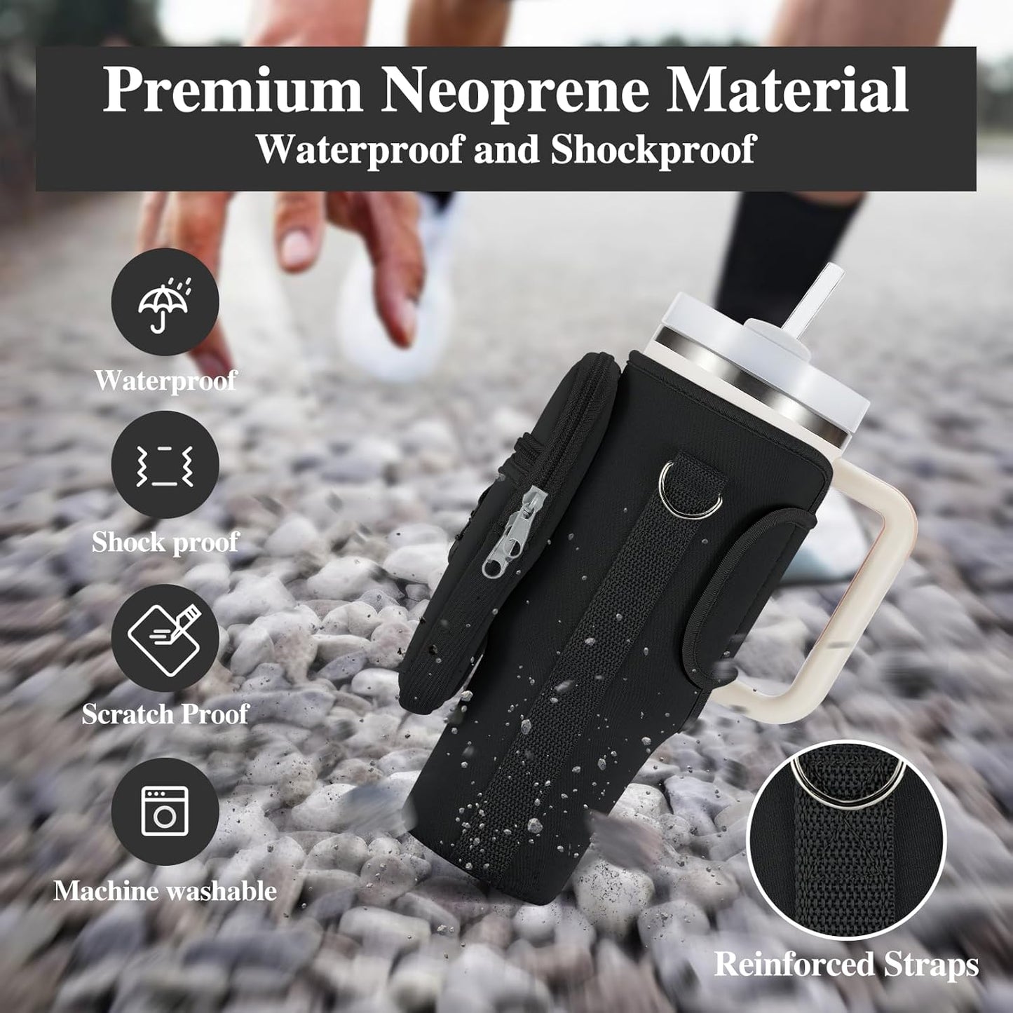 linmaya Water Bottle Carrier Bag for Stanley Cup 40/30oz with Phone Holder Pockets,Neoprene Water Bottle Cross-body Bag with Adjustable Shoulder & Hand Strap Stanley Cup Accessories