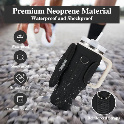 linmaya Water Bottle Carrier Bag for Stanley Cup 40/30oz with Phone Holder Pockets,Neoprene Water Bottle Cross-body Bag with Adjustable Shoulder & Hand Strap Stanley Cup Accessories
