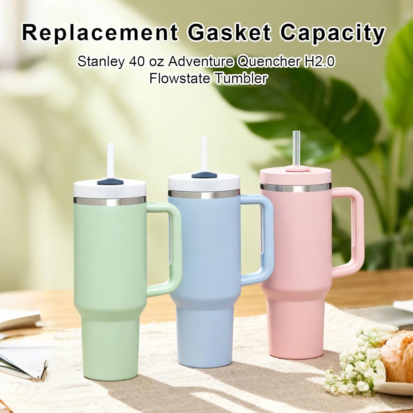 4pcs Lid Gaskets for Stanley 40oz Adventure Quencher H2.0 Flowstate Tumblers, BPA Free Silicone Lid Seals Leak-Proof