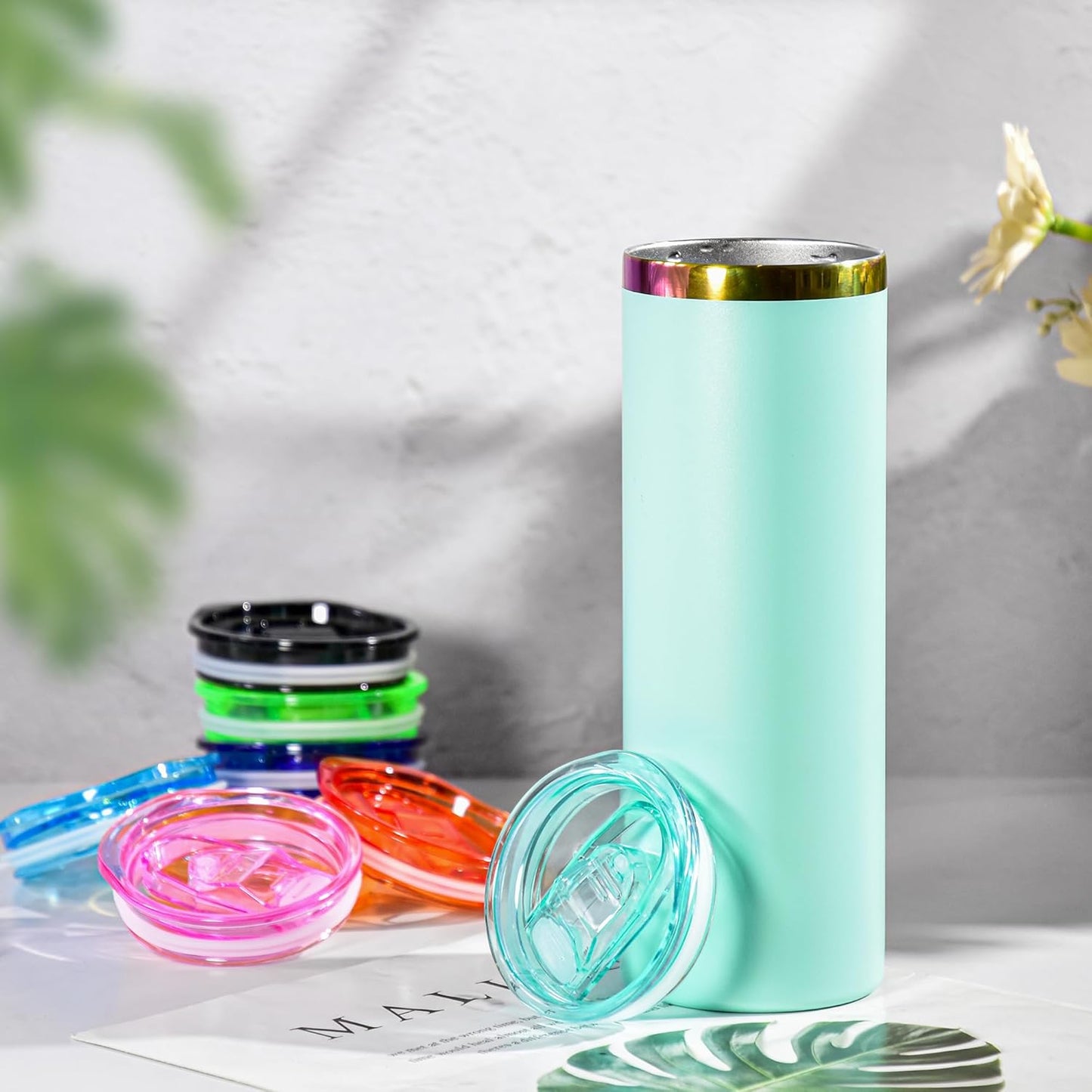 10 Pcs 20 oz Tumbler Lid Plastic Skinny Tumbler Lid Replacement Splash Resistant 20 oz Silicone Sliding Skinny Tumbler Lids, BPA Free, Straw Friendly, Multi-Colored