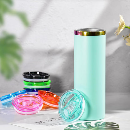 10 Pcs 20 oz Tumbler Lid Plastic Skinny Tumbler Lid Replacement Splash Resistant 20 oz Silicone Sliding Skinny Tumbler Lids, BPA Free, Straw Friendly, Multi-Colored