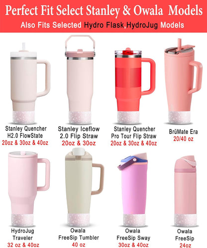 KTKUDY 2 PCS Glitter Silicone Boot Compatible with Stanley Tumbler 20 30 40 oz & Fits Hydro Flask Water Bottle 12-24oz & Fits Yeti, Simple Modern, Owala Cup - Bling Cup Bottom Protector Accessories