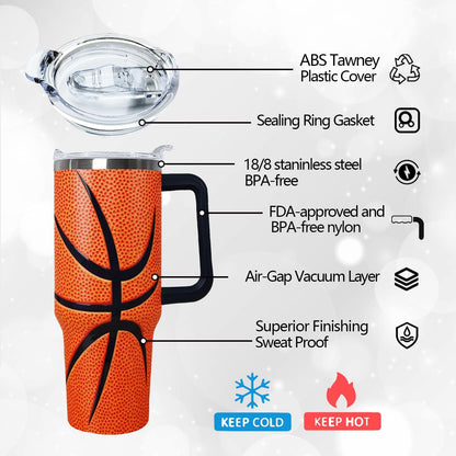 Ceovfoi 40 oz Pickleball Coffee Mug Vacuum Insulated Travel Tumbler with Handle, Lid & Straw - Perfect Pickleball Gifts for Players, Coaches, Lovers | Pickleball Accessories
