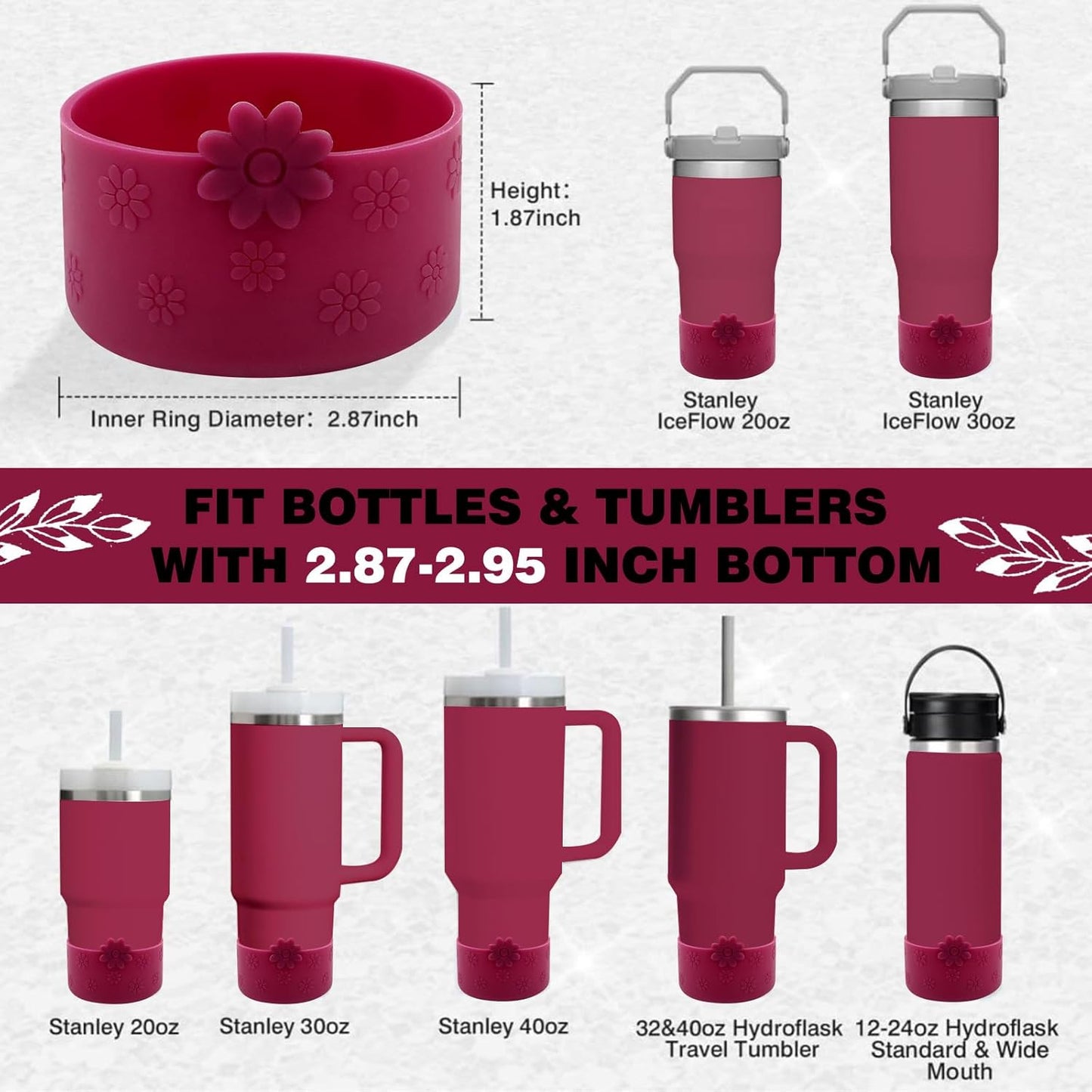 Hpbel Protective Silicone Boot for Stanley Cup Accessories Compatible with Stanley Cup Boot 40/30z and More Bottles with 2.95in Bottom for Water Bottle Flower Tumbler Accessories