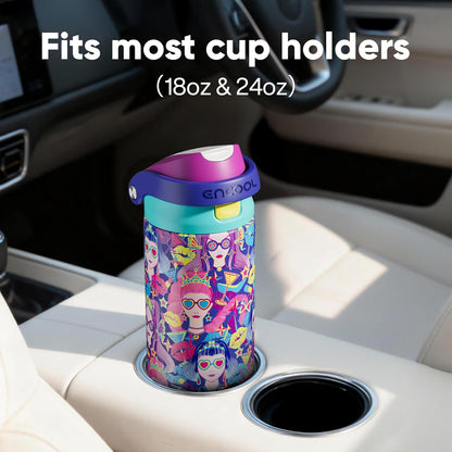 ENCOOL Leakproof Insulated Water Bottle with Straw Dual-Sip Water Bottle Bag-Safe Design for Work, Commute & Gym – Keeps Drinks Cold All Day, 24 oz, Lemonade Pink - Colors A