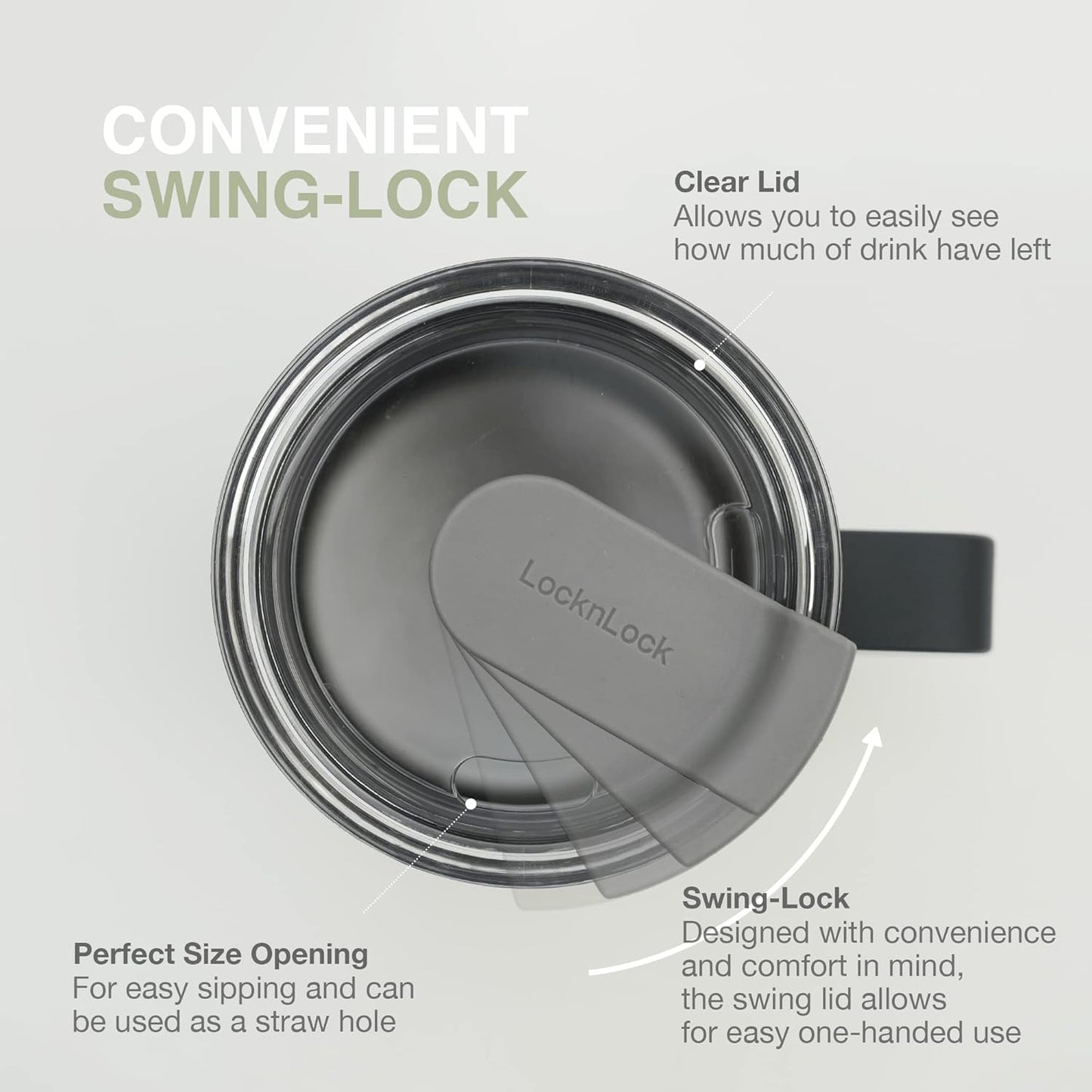 LocknLock Metro Mug Premium 18/8 Stainless Steel Double Wall Insulated with Handle Perfect for table with Lid, Black, 16 oz