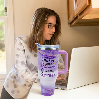 40 oz Tumbler with Handle and Straw Lid Leak Proof | You're Awesome Inspirational Mother's Day Birthday Gifts for Women Men Coworker Friends | Stainless Steel Cup Dishwasher Safe