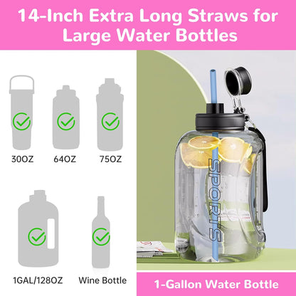 NiHome 14PCS Silicone Straws Fit for Stanley 40oz 30oz Tumbler, 14” Extra Long Reusable Drinking Straw, Flexible Can Cut Length for 1/Half Gallon 75 64 OZ Large Water Bottle - 2 Brushes (Rainbow)