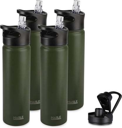 HASLE OUTFITTERS 32 oz Insulated Water Bottle Stainless Steel Double Walled Vacuum Sports Water Bottle with 2 Lids (Straw and Spout Lid) for Gym Camping Hiking(Black,1)