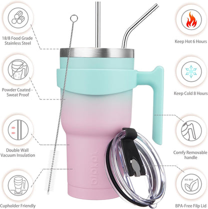 BJPKPK Tumbler With Handle And Straw Lid 40 oz Stainless Steel Insulated Coffee Tumbler Cups For Home, Office or Car,Turquoise