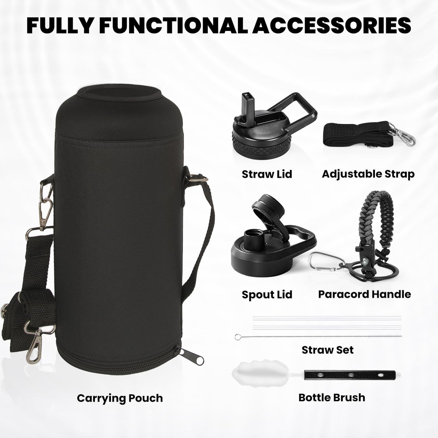 RAYMYLO One Gallon Water Bottle Insulated, Triple Walled Vacuum Stainless Steel (Cold for 48 Hrs), Leak Proof & Non-BPA, Large Water Flask Jug with Paracord Handle & Straw Spout Lids