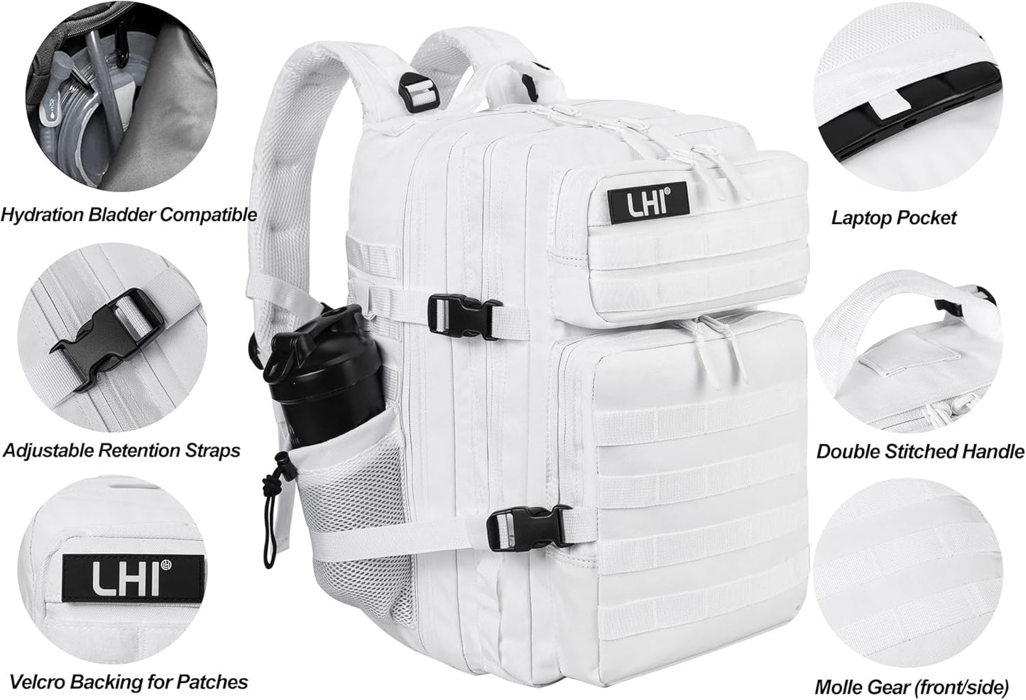 LHI Military Tactical Backpack for Men and Women 45L Army 3 Days Assault Pack Bag Large Rucksack with Molle System - Black - Colors A