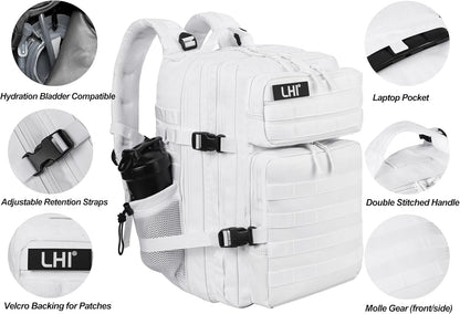 LHI Military Tactical Backpack for Men and Women 45L Army 3 Days Assault Pack Bag Large Rucksack with Molle System - Black - Colors A