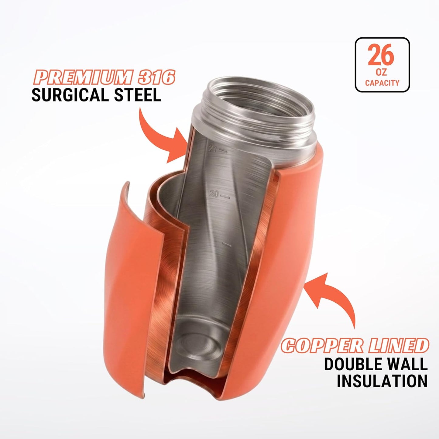 Earth Stone - 24oz Insulated Protein Shaker Bottle - Medical-Grade 316 Stainless Steel - Patent-Pending Clump-Free Design - Odor Proof & Leak-Proof Metal Blender Cup