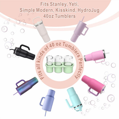 2pc Tumbler Ice Tray for Stanley/Yeti/Simple Modern etc. 30-40oz Tumblers, Silicone Ice Cube Tray for Tumblers with Bin and Lid, Black