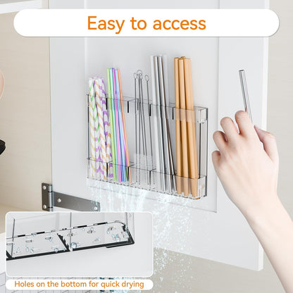 Yieach Acrylic Straw Holder for Cabinet Door- with Adhesive,No Damage Installation - 9.4 Inch Water Bottle,Cup,Drinking and Tumbler Reusable Straw Organizer Storage for Cupboard Door,Clear,Pack of 1