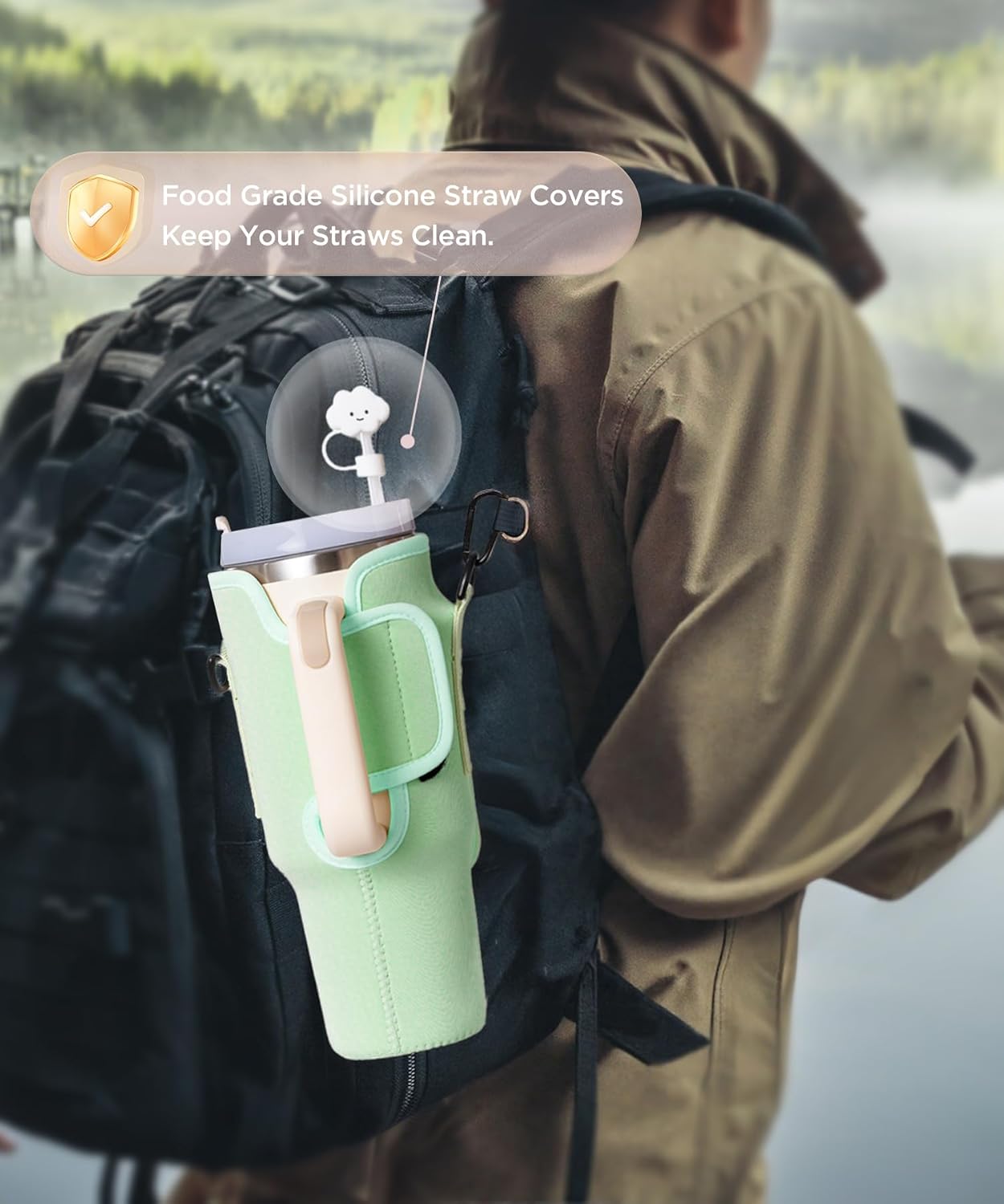 dabria Water Bottle Carrier Bag with Phone Pocket for Stanley 40/30 oz Tumbler Neoprene Water Bottle Holder Pouch with Adjustable Strap Bollus with Straw Cover for Stanley Cup Accessories