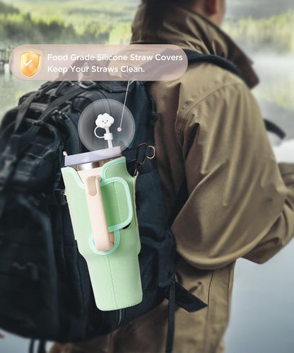 dabria Water Bottle Carrier Bag with Phone Pocket for Stanley 40/30 oz Tumbler Neoprene Water Bottle Holder Pouch with Adjustable Strap Bollus with Straw Cover for Stanley Cup Accessories