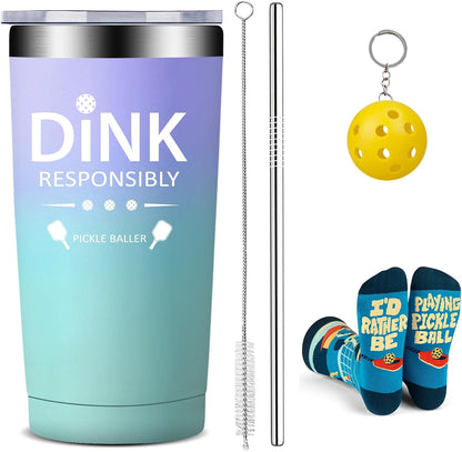 Fufandi Pickleball Gifts for Men Women - Pickle Ball Dink Responsibly - Christmas, Birthday Gifts for Pickleball Lovers Player Coach - Tumbler Cup 20oz