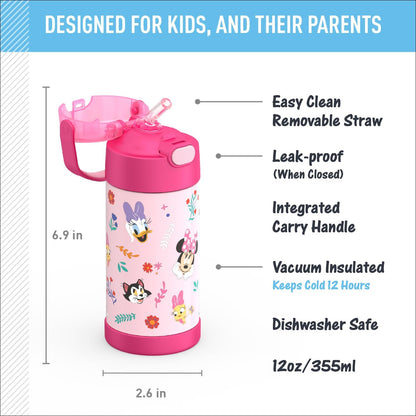 THERMOS FUNTAINER Water Bottle with Straw - 12 Ounce - Kids Stainless Steel Vacuum Insulated Water Bottle with Lid, Bluey - Colors A