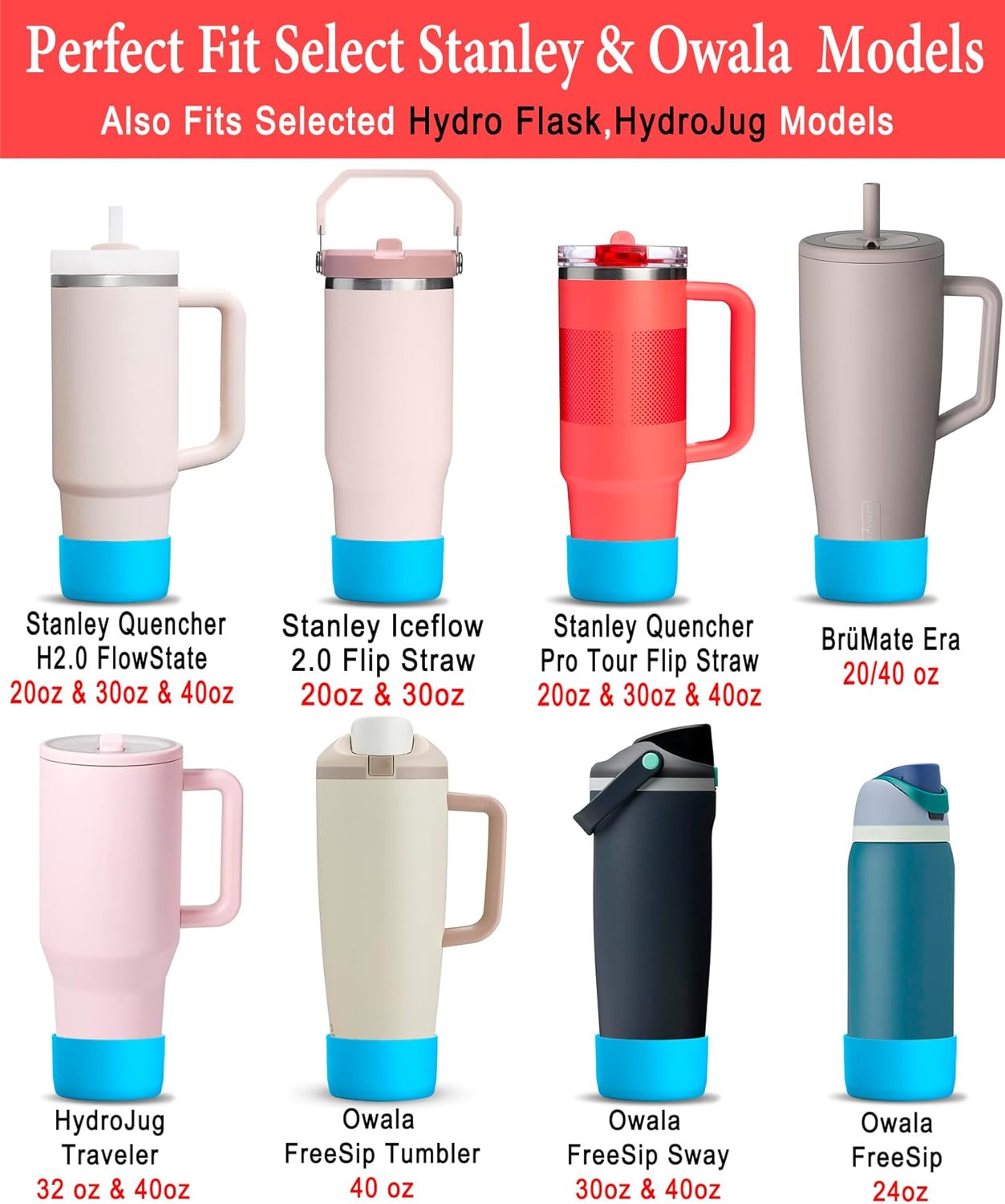 KTKUDY 2Pcs Silicone Boot for Stanley Quencher Tumbler 30 oz 40 oz & IceFlow 20 oz 30 oz & Fit Owala Freesip Water Bottle & Fit Hydro Flask & More - Cup Bottom Accessories Fit Stanley Cup