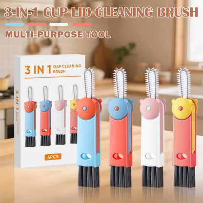 3 in 1 Cup Lid Cleaning Brush, 4PCS Multifunctional Crevice Cleaning Brush for Water Bottle Insulated Cup Tumbler Lid Groove Narrow Space Detail Cleaner Home Kitchen Gadgets
