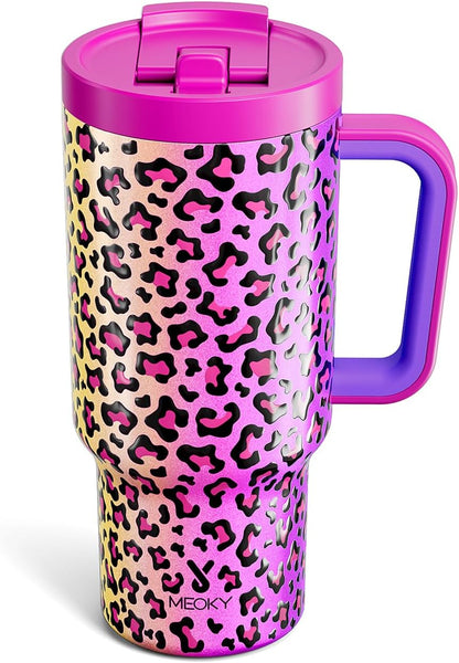Meoky 32 oz Tumbler with Handle and Flip Straw, 100% Leakproof Tumbler with Lid and Straw, Stainless Steel Insulated Cup, Cupholder Friendly, Keeps Cold for 24 Hours (Night)