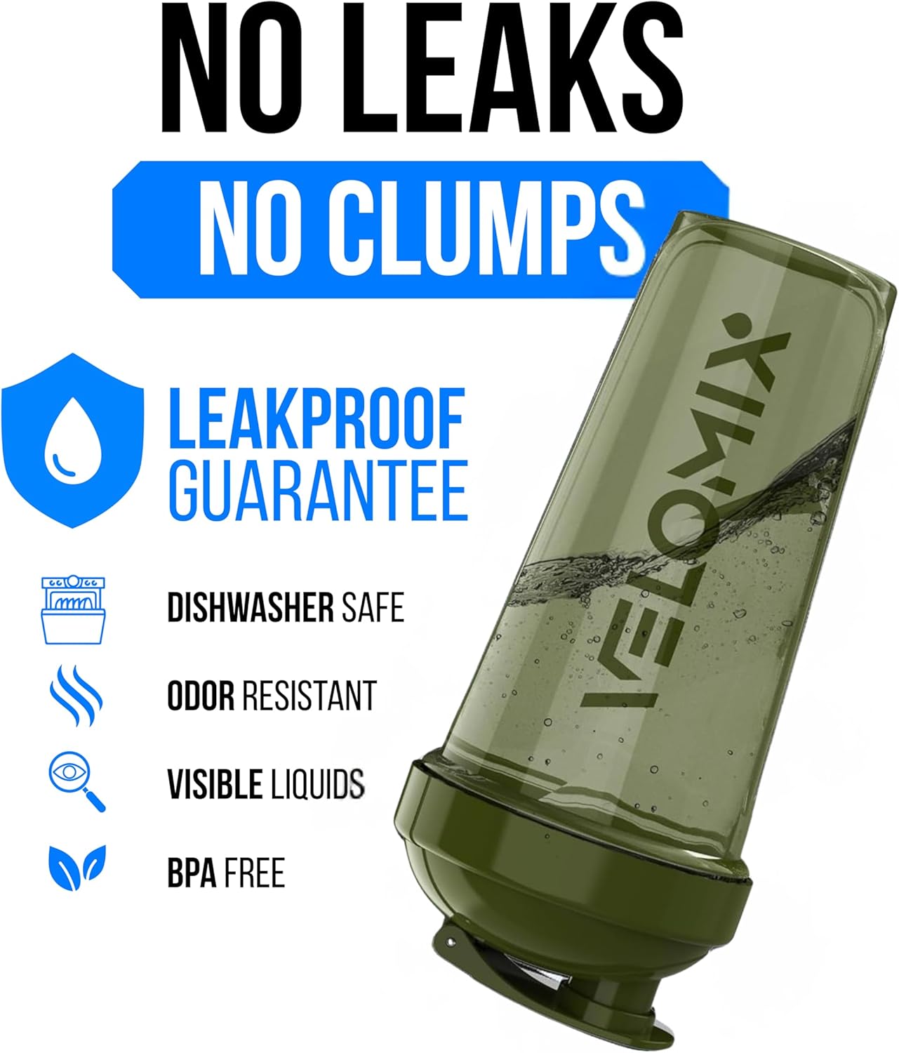 VELOMIX -2 Pack- 28 oz Protein Shaker Bottles for Protein Mixes - 2x Wire Whisk | Leak Proof Shaker Cups for Protein Shakes | Protein Shaker Bottle Pack (Black/Transparent)