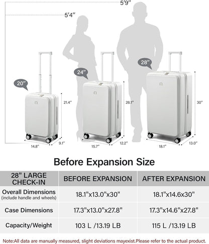 Hanke 20 Inch Expandable Carry On Luggage with Cup Holder 22x14x9 Airline Approved, Top Opening Hard Shell Suitcases with Wheels, Carry-On Travel Suitcase Trunk Luggage with Lock, Smoke White