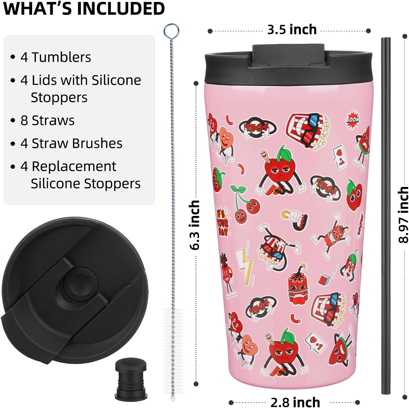 BJPKPK 4 Pack Tumbler with Lid and Straw,30oz Insulated Tumblers Bulk Reusable Travel Coffee Mug, Dishwasher Safe Double Wall Vacuum Insulated Cup Gift for Men Women,Light Blue Leopard