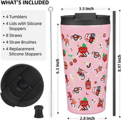 BJPKPK 4 Pack Tumbler with Lid and Straw,30oz Insulated Tumblers Bulk Reusable Travel Coffee Mug, Dishwasher Safe Double Wall Vacuum Insulated Cup Gift for Men Women,Light Blue Leopard