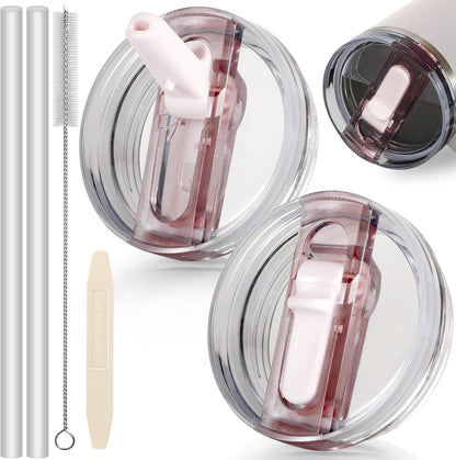 30oz Flip Straw Lid for Stanley Quencher H2.0 Tumbler, 2 Pack Leak Proof Lid Replacement No Spill Cover for Stanley Cup Accessories ProTour (Rose Quartz,Rose Quartz) - Colors C