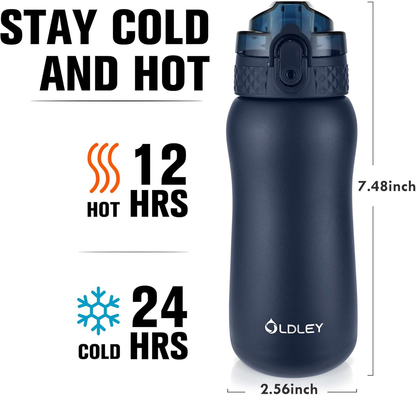 Oldley Insulated Water Bottle 20oz for Adults Kids Stainless Steel Water Bottles with Straw/Chug/Carabiner 3 Lids Fruit Strainer Double Wall Vacuum Wide Mouth BPA Free Leak-Proof for School Travel