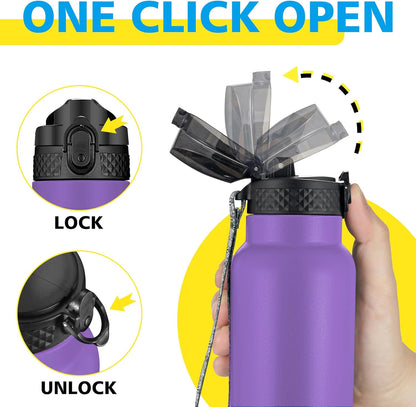 Han's Bottle Sports Water Bottle - 24 Oz, Straw Lid, Leak Proof, Vacuum Insulated Stainless Steel, Double Walled, Thermo Mug,Black
