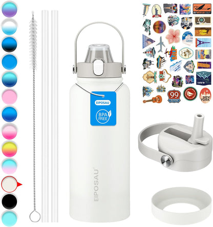 Insulated Water Bottle with Lid & Boot & Stickers, 24 oz Stainless Steel Sweat Free Bottle Keep Cold 24H, BPA-Free Sports Wide Mouth Water Bottle, BlueBlack